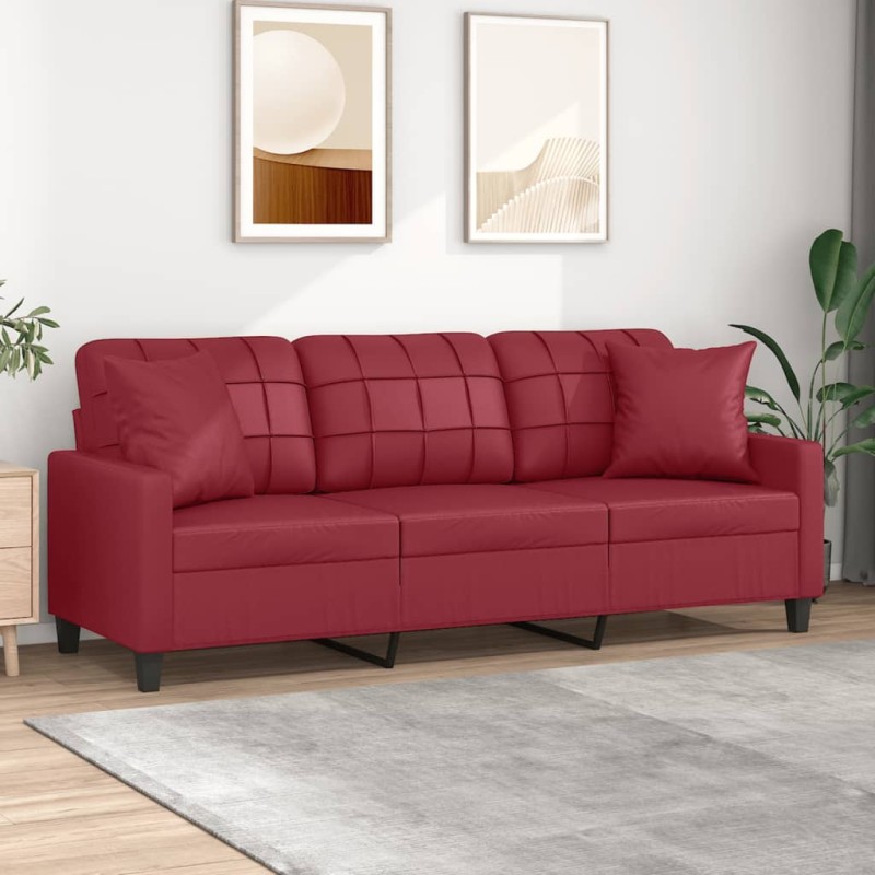 vidaXL 3-Sitzer-Sofa mit Zierkissen Weinrot 180 cm Kunstleder vidaXL 3-Sitzer-Sofa mit Zierkissen Weinrot 180 cm Kunstleder