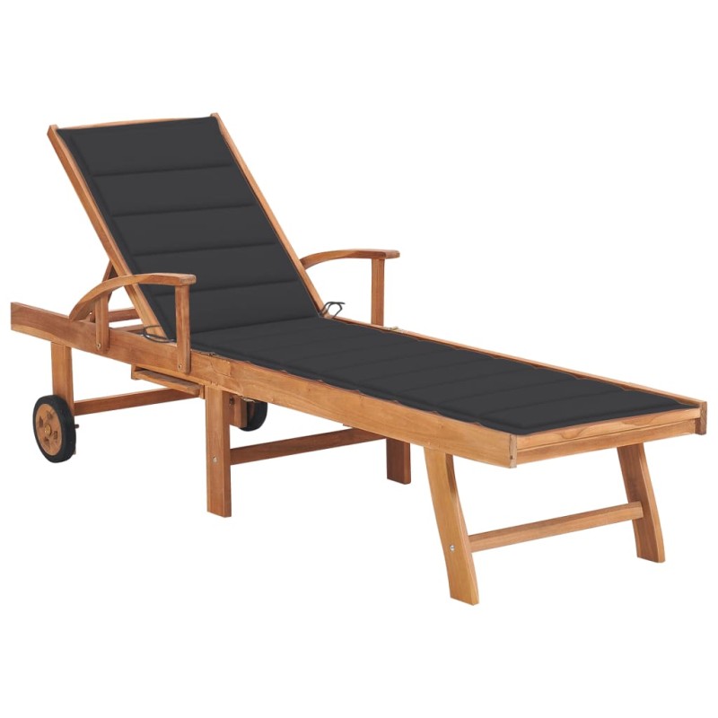 Sonnenliege mit Auflage Anthrazit Massivholz Teak Sonnenliege mit Auflage Anthrazit Massivholz Teak