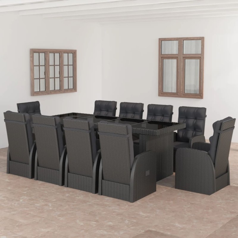 vidaXL 11-tlg. Garten-Essgruppe mit Auflagen Poly Rattan Schwarz vidaXL 11-tlg. Garten-Essgruppe mit Auflagen Poly Rattan Schwarz
