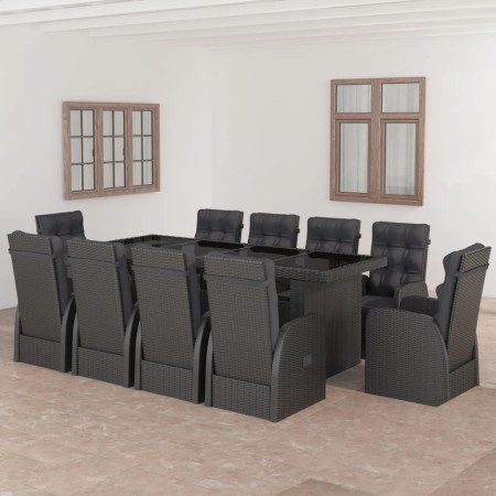 vidaXL 11-tlg. Garten-Essgruppe mit Auflagen Poly Rattan Schwarz