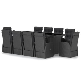 vidaXL 11-tlg. Garten-Essgruppe mit Auflagen Poly Rattan Schwarz