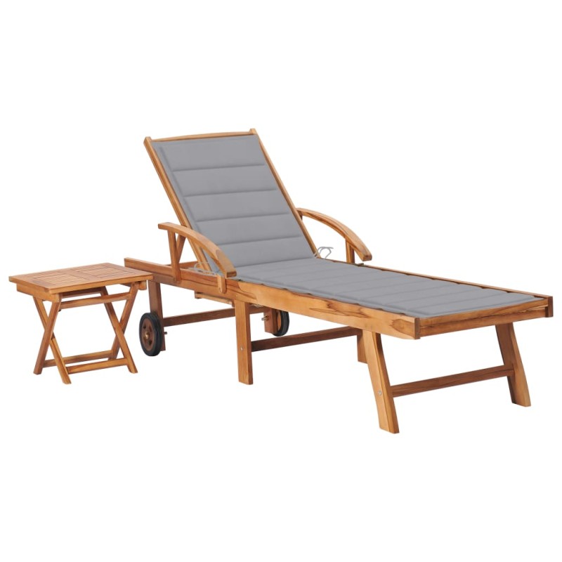 Sonnenliege mit Tisch und Auflage Massivholz Teak Sonnenliege mit Tisch und Auflage Massivholz Teak