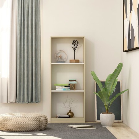 vidaXL Bücherregal 3 Fächer Weiß Sonoma-Eiche 40x24x108 Holzwerkstoff