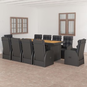 vidaXL 11-tlg. Garten-Essgruppe mit Auflagen Poly Rattan Schwarz