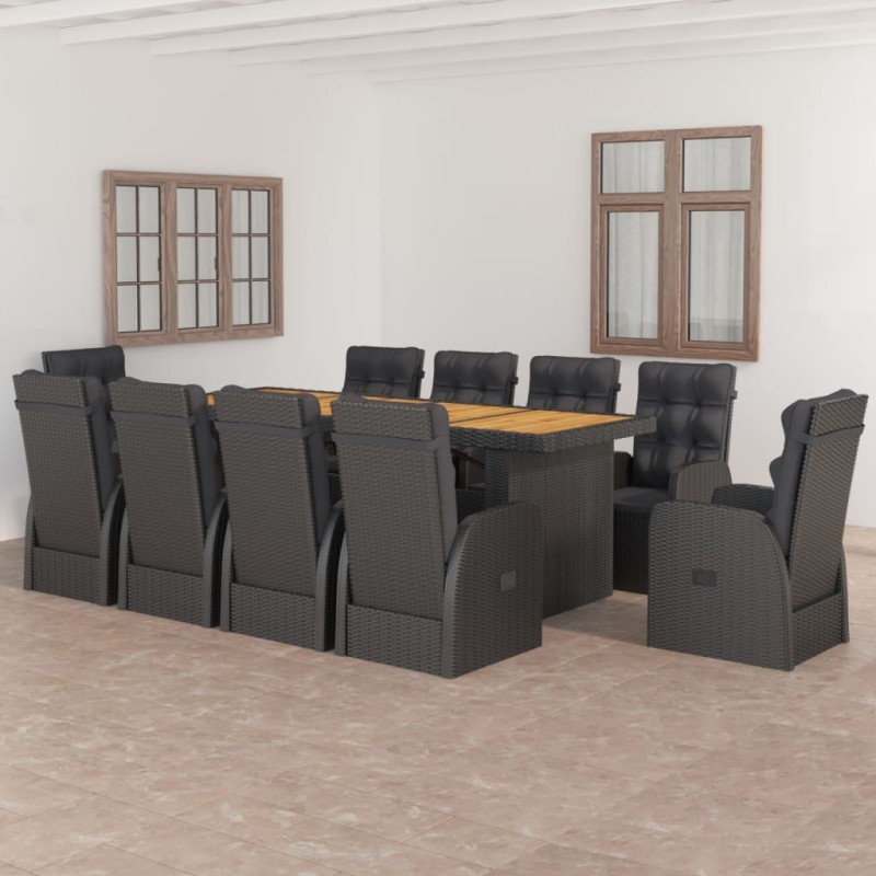 vidaXL 11-tlg. Garten-Essgruppe mit Auflagen Poly Rattan Schwarz vidaXL 11-tlg. Garten-Essgruppe mit Auflagen Poly Rattan Schwarz