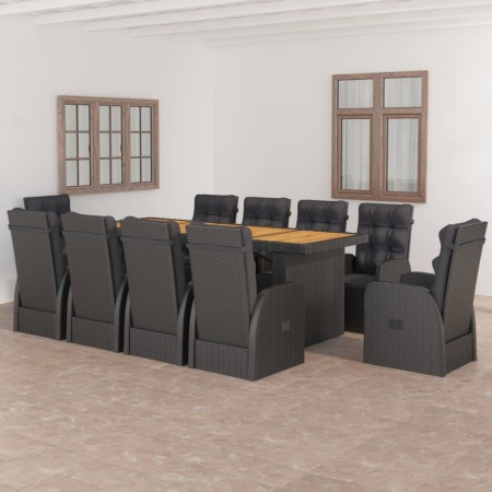 vidaXL 11-tlg. Garten-Essgruppe mit Auflagen Poly Rattan Schwarz