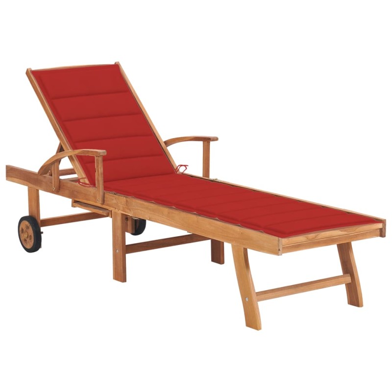 Sonnenliege mit Auflage Rot Massivholz Teak Sonnenliege mit Auflage Rot Massivholz Teak