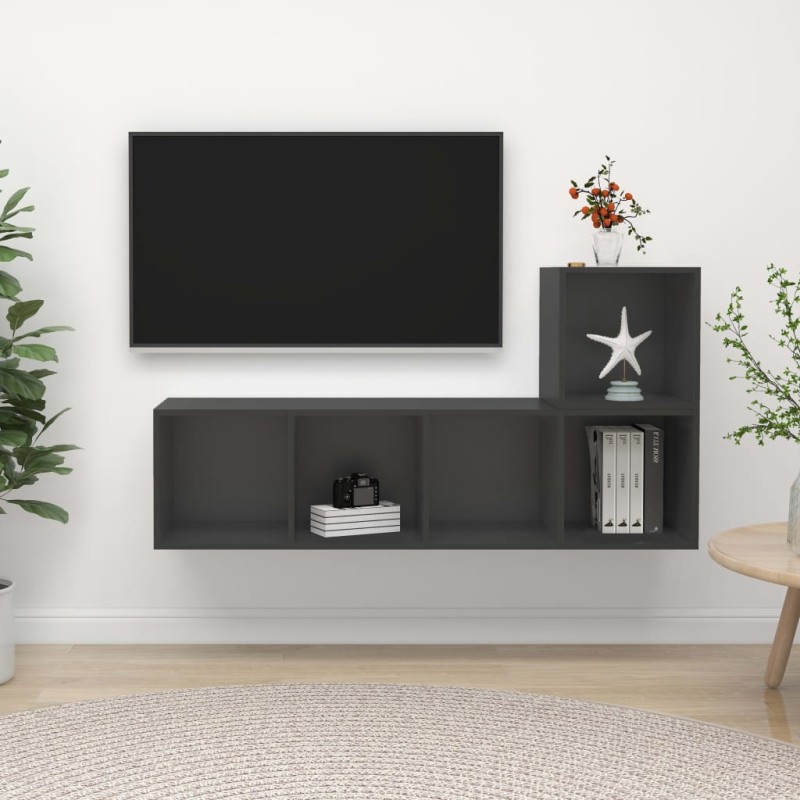 vidaXL 2-tlg. TV-Schrank-Set Grau Holzwerkstoff vidaXL 2-tlg. TV-Schrank-Set Grau Holzwerkstoff
