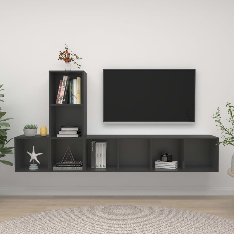 vidaXL 3-tlg. TV-Schrank-Set Grau Holzwerkstoff vidaXL 3-tlg. TV-Schrank-Set Grau Holzwerkstoff