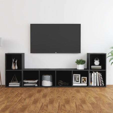 vidaXL 3-tlg. TV-Schrank-Set Hochglanz-Grau Holzwerkstoff