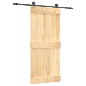 vidaXL Schiebetür mit Beschlag 90x210 cm Massivholz Kiefer