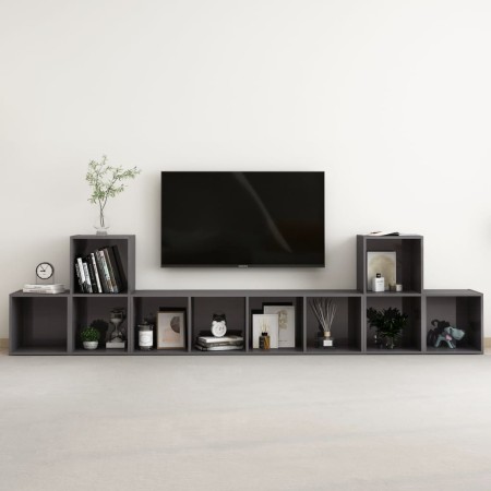 vidaXL 5-tlg. TV-Schrank-Set Hochglanz-Grau Holzwerkstoff