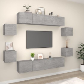 vidaXL 8-tlg. TV-Schrank-Set Betongrau Holzwerkstoff