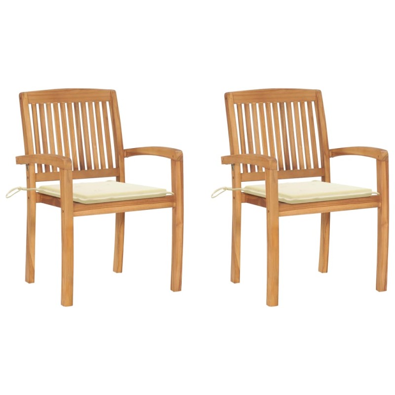 Gartenstühle 2 Stk. mit Cremeweißen Kissen Massivholz Teak Gartenstühle 2 Stk. mit Cremeweißen Kissen Massivholz Teak