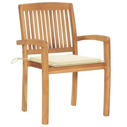Gartenstühle 2 Stk. mit Cremeweißen Kissen Massivholz Teak