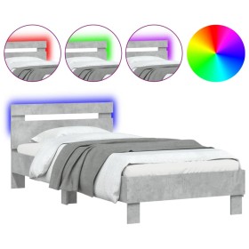 vidaXL Bettgestell mit Kopfteil und LED-Leuchten Betongrau 90x200 cm
