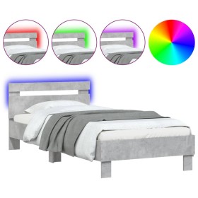 vidaXL Bettgestell mit Kopfteil und LED-Leuchten Betongrau 75x190 cm
