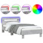 vidaXL Bettgestell mit Kopfteil und LED-Leuchten Betongrau 75x190 cm vidaXL Bettgestell mit Kopfteil und LED-Leuchten Betongrau 75x190 cm