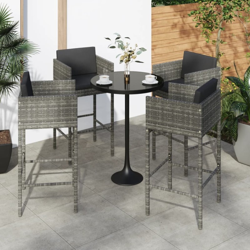vidaXL Barhocker 4 Stk. mit Kissen Grau Poly Rattan vidaXL Barhocker 4 Stk. mit Kissen Grau Poly Rattan