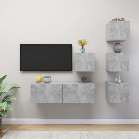 vidaXL 5-tlg. TV-Schrank-Set Betongrau Holzwerkstoff
