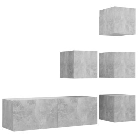 vidaXL 5-tlg. TV-Schrank-Set Betongrau Holzwerkstoff