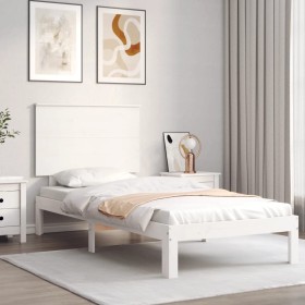 vidaXL Massivholzbett mit Kopfteil Weiß 100x200 cm