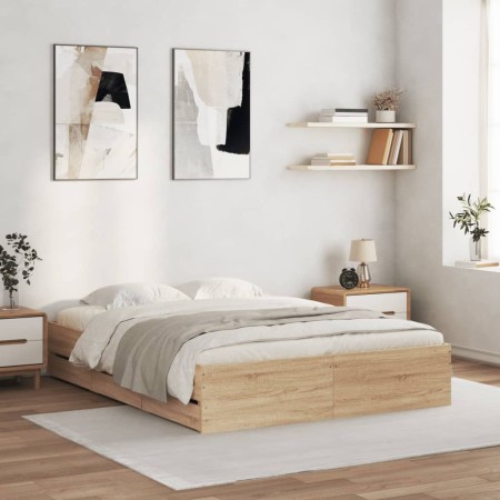 vidaXL Bettgestell mit Schubladen Sonoma-Eiche 140x190cm Holzwerkstoff