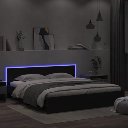 vidaXL Bettgestell mit Kopfteil und LED-Beleuchtung Schwarz 180x200 cm