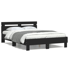 vidaXL Bettgestell mit Kopfteil LED-Beleuchtung Schwarz 120x200 cm