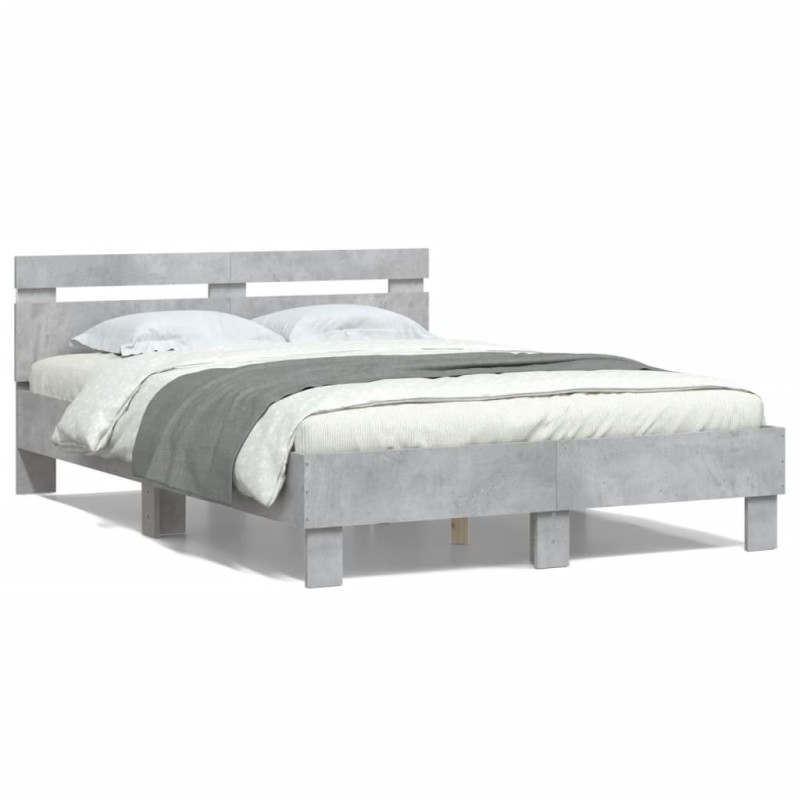 vidaXL Bettgestell mit Kopfteil LED-Beleuchtung Betongrau 120x200 cm vidaXL Bettgestell mit Kopfteil LED-Beleuchtung Betongrau 120x200 cm