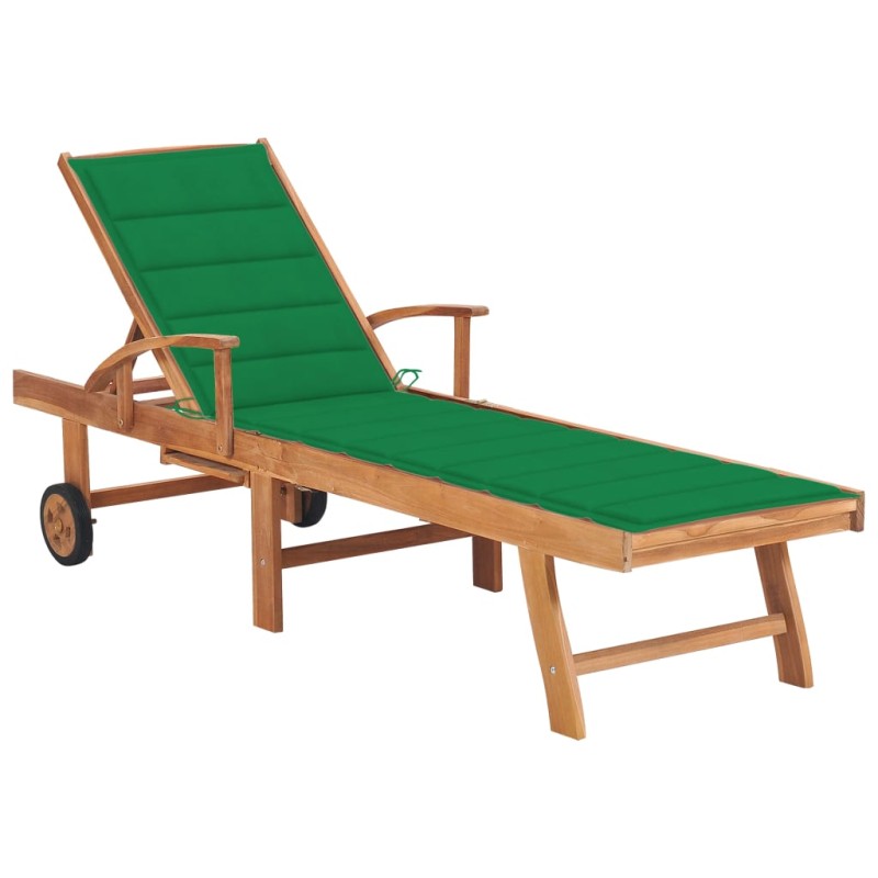 vidaXL Sonnenliege mit Auflage Grün Massivholz Teak vidaXL Sonnenliege mit Auflage Grün Massivholz Teak