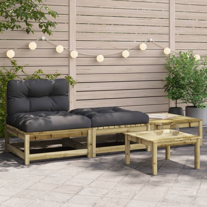 vidaXL Gartensofa ohne Armlehnen mit Kissen und Hockern vidaXL Gartensofa ohne Armlehnen mit Kissen und Hockern