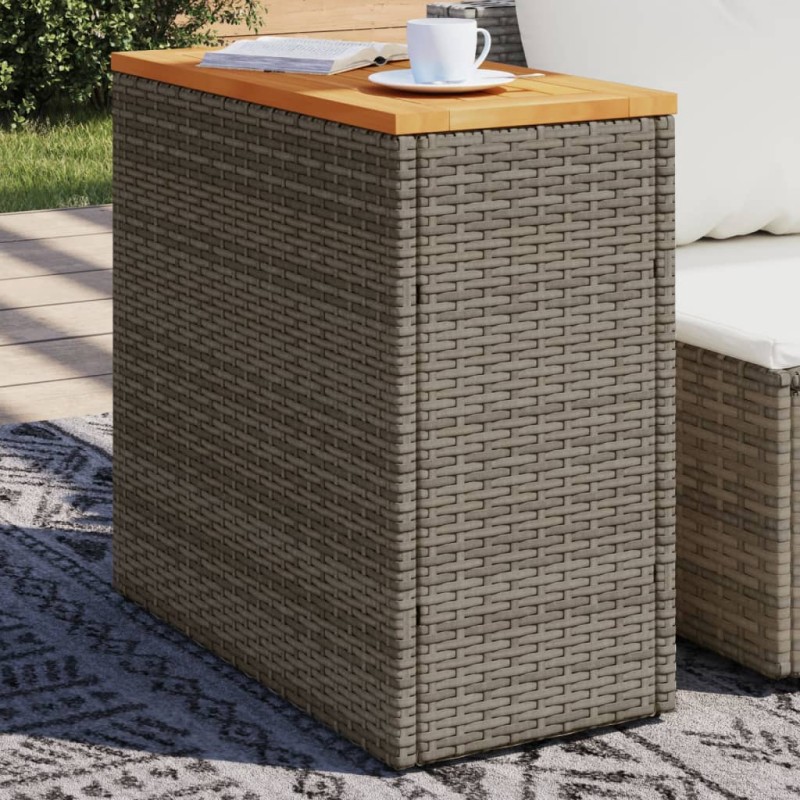vidaXL Garten-Beistelltisch mit Holzplatte Grau 58x27,5x55 cm Rattan vidaXL Garten-Beistelltisch mit Holzplatte Grau 58x27,5x55 cm Rattan