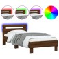 vidaXL Bettgestell mit Kopfteil und LED-Leuchten Braun Eiche 90x200 cm vidaXL Bettgestell mit Kopfteil und LED-Leuchten Braun Eiche 90x200 cm