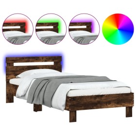 vidaXL Bettgestell mit Kopfteil und LED-Leuchten Räuchereiche 75x190cm