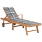 Sonnenliege mit Auflage Graues Karomuster Massivholz Teak Sonnenliege mit Auflage Graues Karomuster Massivholz Teak