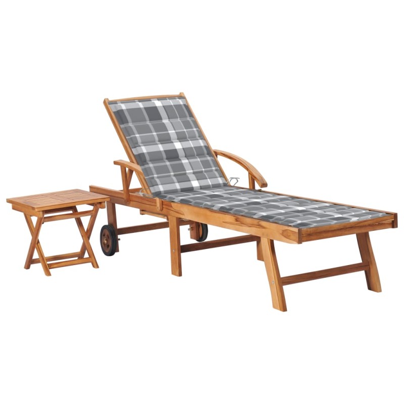 Sonnenliege mit Tisch und Auflage Massivholz Teak Sonnenliege mit Tisch und Auflage Massivholz Teak