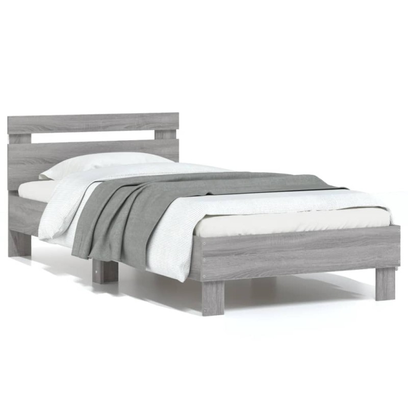 vidaXL Bettgestell mit Kopfteil und LED-Leuchten Grau Sonoma 75x190 cm vidaXL Bettgestell mit Kopfteil und LED-Leuchten Grau Sonoma 75x190 cm