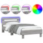 vidaXL Bettgestell mit Kopfteil und LED-Leuchten Grau Sonoma 75x190 cm vidaXL Bettgestell mit Kopfteil und LED-Leuchten Grau Sonoma 75x190 cm