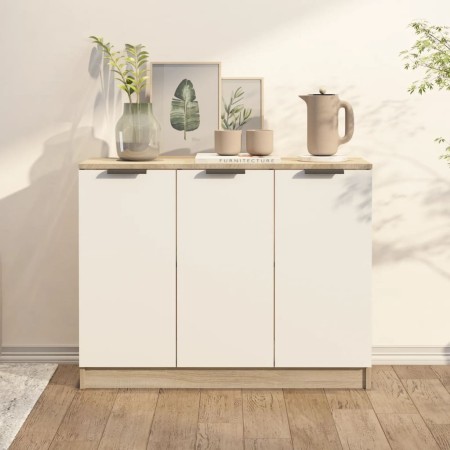 vidaXL Sideboard Weiß und Sonoma-Eiche 90,5x30x70 cm Holzwerkstoff