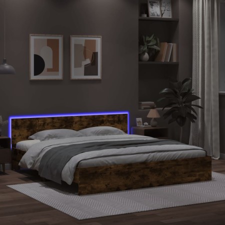 vidaXL Bettgestell mit Kopfteil und LED-Beleuchtung Räuchereiche