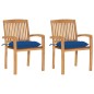 Gartenstühle 2 Stk. mit Blauen Kissen Massivholz Teak