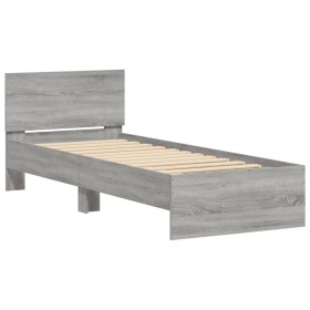 vidaXL Bettgestell mit Kopfteil Grau Sonoma 90x200 cm Holzwerkstoff