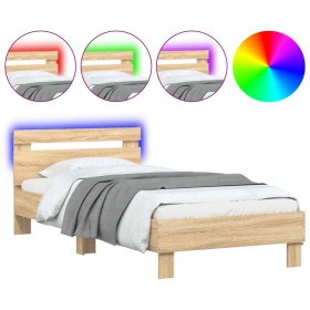vidaXL Bettgestell mit Kopfteil und LED-Leuchten Sonoma-Eiche 75x190cm