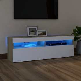 vidaXL TV-Schrank mit LED-Leuchten Weiß Sonoma-Eiche 120x35x40 cm