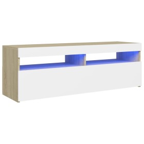 vidaXL TV-Schrank mit LED-Leuchten Weiß Sonoma-Eiche 120x35x40 cm