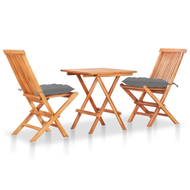 3-tlg. Bistro-Set mit Grauen Kissen Massivholz Teak 3-tlg. Bistro-Set mit Grauen Kissen Massivholz Teak