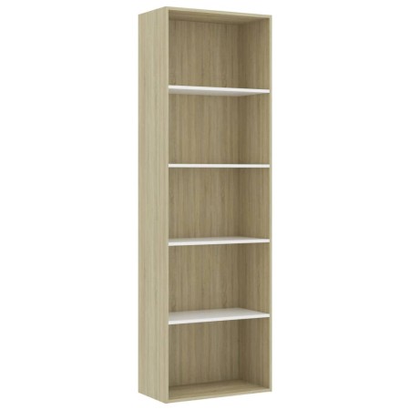 vidaXL Bücherregal 5 Fächer Weiß Sonoma-Eiche 60x30x189 Holzwerkstoff