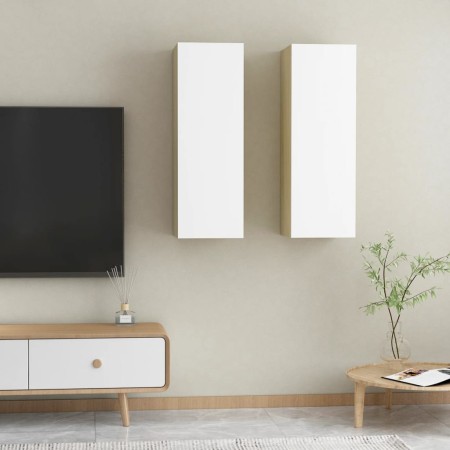 vidaXL TV-Schränke 2 Stk. Weiß Sonoma-Eiche 30,5x30x90cm Holzwerkstoff