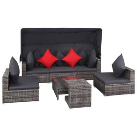 vidaXL 7-tlg. Garten-Lounge-Set mit Auflagen Poly Rattan Grau